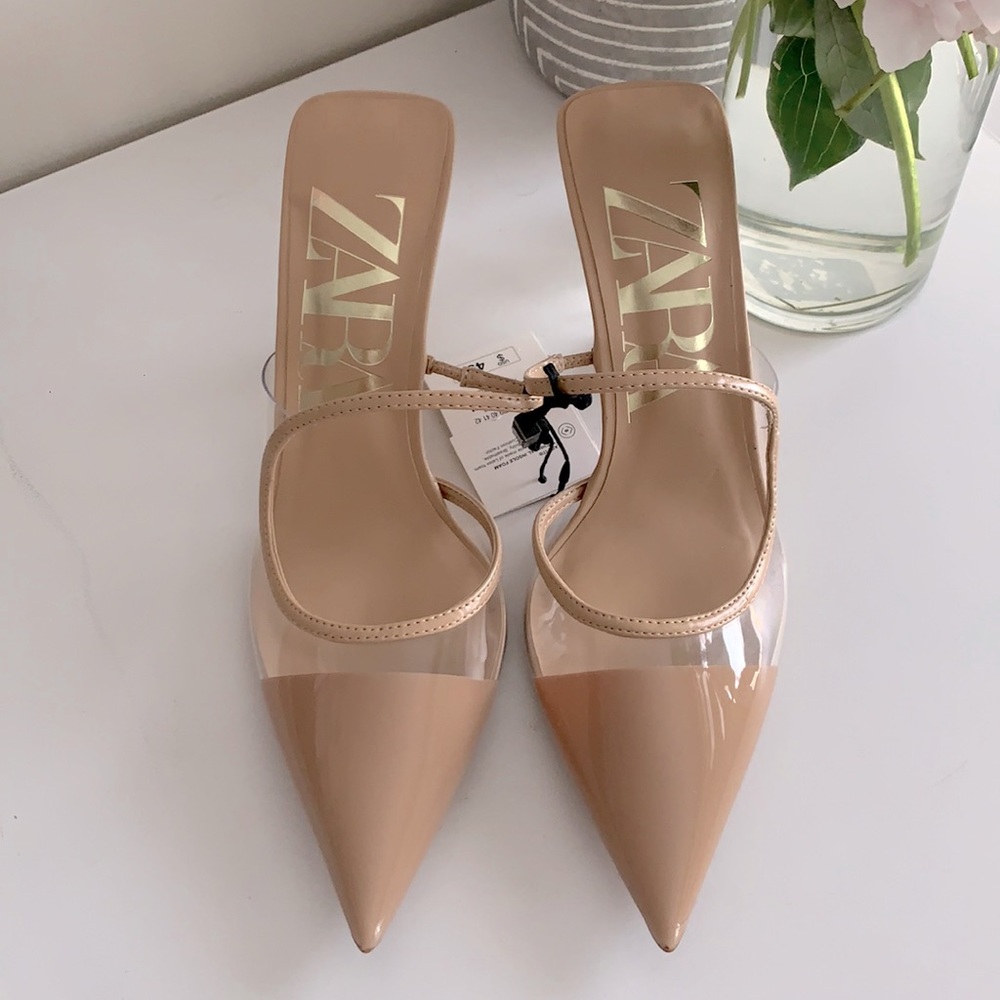 ZARA Vinyl Nude Mule High Heels! NEW!